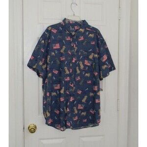 Sun River Patriotic Print Dogs Flags Blue SZ XXL Mens Lens Cloth Pocket NWT